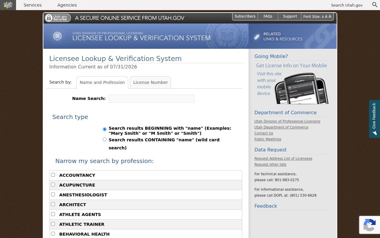 West Jordan people directories professional license search