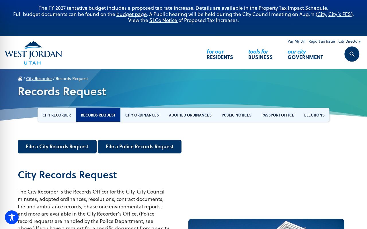 West Jordan people search city records request page